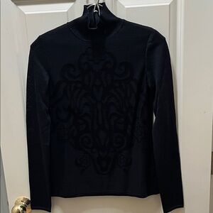 St. John Black Sheer Turtleneck with Pattern